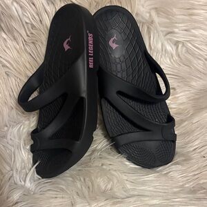 Reel Legends Black Slides with Pink Logo Accent